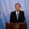 Secretary-General Ban Ki-moon speaks to reporters.