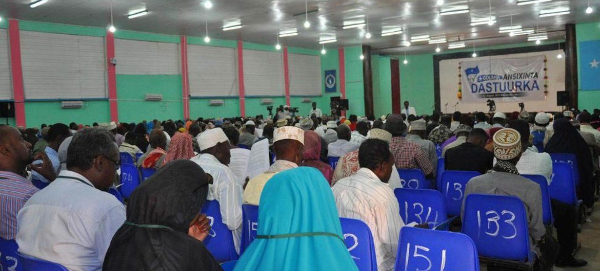 Delegates attend a plenary session of the National Constituent Assembly in Mogadishu, Somalia.