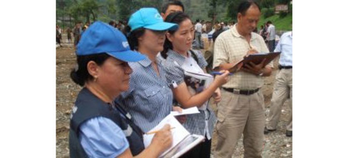 L'équipe des Nations Unies dépêchée dans les zones inondées en République populaire démocratique de Corée (RPDC), dans le cadre d'une mission d'évaluation. PAM/Abdurrahim Siddiqui