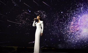 Beyoncé films Humanitarian Day video at the United Nations.