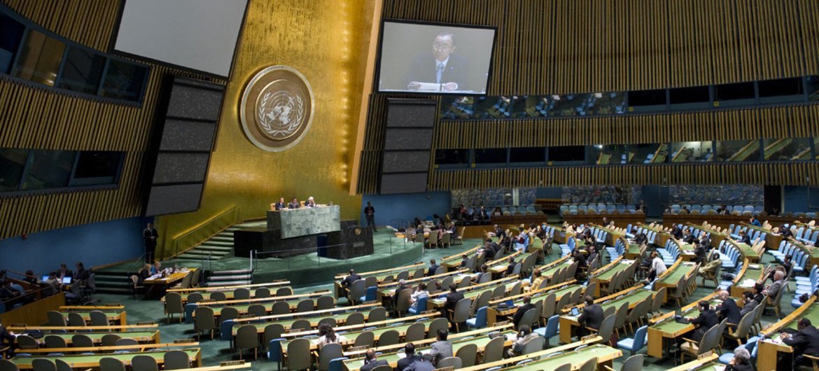 Vue de la salle de l'Assemblée générale. ONU Photo/Eskinder Debebe