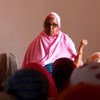 Nansen Refugee Award winner Mama Hawa addresses a group of internally displaced women in the Halabokhad settlement, Galkayo.