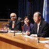 Le Secrétaire général Ban Ki-moon (2è à droite) présente l’édition 2012 du rapport du Groupe de réflexion sur le retard pris dans la réalisation des OMD. Photo ONU/Paulo Filgueiras
