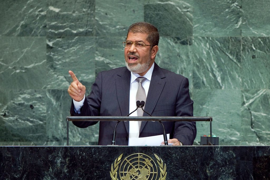 2012年，时任埃及总统的穆尔西出席联合国大会第67届会议高级别辩论。