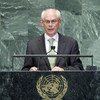Le Président du Conseil européen, Herman Van Rompuy, à la tribune de l'Assemblée générale.