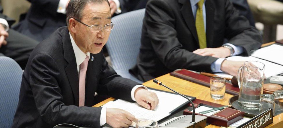 Secretary-General Ban Ki-moon addresses the Security Council meeting on the Middle East.
