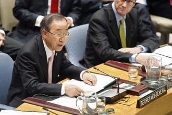 Secretary-General Ban Ki-moon addresses the Security Council meeting on the Middle East.