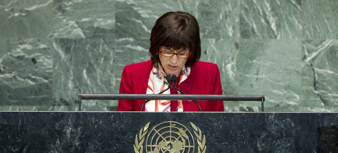 Foreign Minister Antonella Mularoni of San Marino addresses General Assembly.