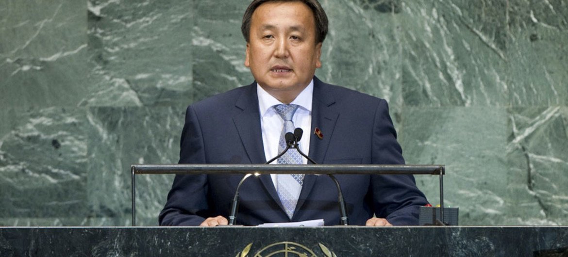 Speaker of Parliament of Kyrgyzstan Asylbek Jeenbekov addresses General Assembly.