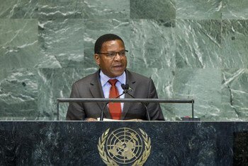 Foreign Minister of Tanzania Bernard Kamillius Membe addresses the General Assembly.