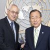 Secretary-General Ban Ki-moon (right) with El-Mostafa Benlamlih, UN Resident and Humanitarian Coordinator for Indonesia.