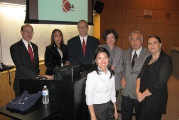 Participants in the UN-backed panel discussion on Cambodia's experience with genocide and reconciliation, held at Rutgers University.