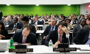 Delegates at a meeting of the General Assembly’s Fifth Committee (Administrative and Budgetary), during which delegates were presented with Secretary-General Ban Ki-moon's proposed UN programme budget for 2012-2013. (27 October) 2011