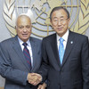 Secretary-General Ban Ki-moon (right) with Nabil Elaraby, Secretary-General of the League of Arab States.