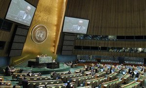 General Assembly meets to consider report of the International Atomic Energy Agency.