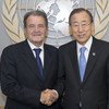 Secretary-General Ban Ki-moon (right) meets with Romano Prodi, his Special Envoy for the Sahel.