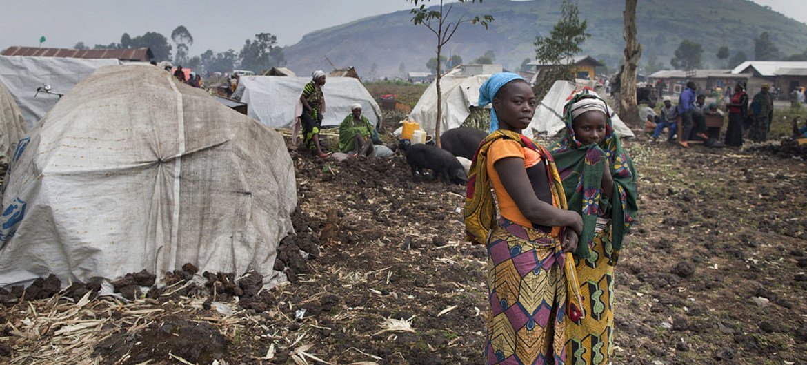 People displaced by fighting between M23 and FARDC set up camp on the outskirts of Goma.