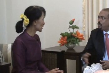 UNAIDS Executive Director Michel Sidibé (right) and Nobel peace prize winner Aung San Suu Kyi.