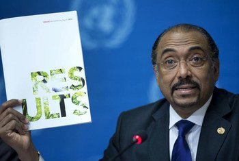 UNAIDS Executive Director Michel Sidibé launching the organization’s new report called Results.