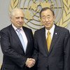 Special Representative for International Migration and Development Peter Sutherland (left) with Secretary-General Ban Ki-moon.