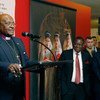Archbishop Desmond Tutu speaks at the opening of a photo exhibit in New York on the first-ever International Day of the Girl Child.