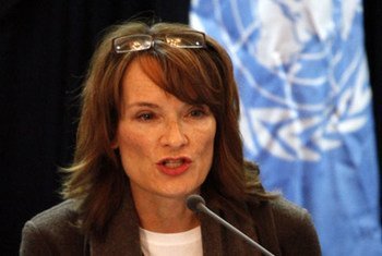 UNAMA Human Rights Director Georgette Gagnon addressing a news conference in the Afghan capital of Kabul.