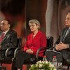 Michelle Bachelet (UN Women), President Asif Ali Zardari of Pakistan, Irina Bokova (UNESCO), Prime Minister Jean-Marc Ayrault of France, and UN Special Envoy for Global Education Gordon Brown, at launch of Malala Fund for Girls’ Education.