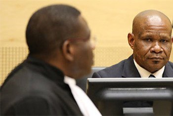 Mathieu Ngudjolo Chui, lors de son procès à la Cour pénale internationale (CPI), à La Haye, en décembre 2012.