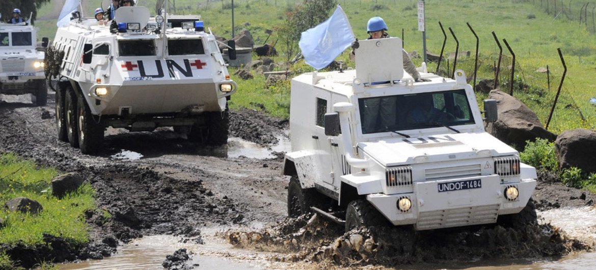 UNDOF peacekeepers patrol the Golan Heights area. (file)