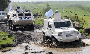 UNDOF peacekeepers patrol Golan Heights.