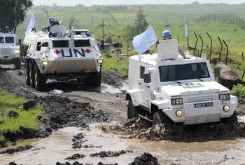 UNDOF peacekeepers patrol Golan Heights.