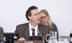 The Deputy Permanent Representative of Germany, Miguel Berger, who also serves as the Chair of the General Assembly's Fifth Committee, during discussions.