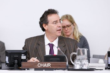 The Deputy Permanent Representative of Germany, Miguel Berger, who also serves as the Chair of the General Assembly's Fifth Committee, during discussions.