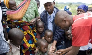 A child receives the measles vaccine in the Kibati II camp, eastern Democratic Republic of the Congo.