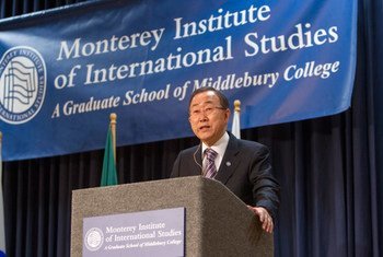 Secretary-General Ban Ki-moon delivers lecture at the Monterey Institute of International Studies in California.