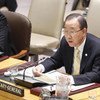 Le Secrétaire général de l'ONU, Ban Ki-moon, lors d'un débat du Conseil de sécurité consacré au maintien de la paix.