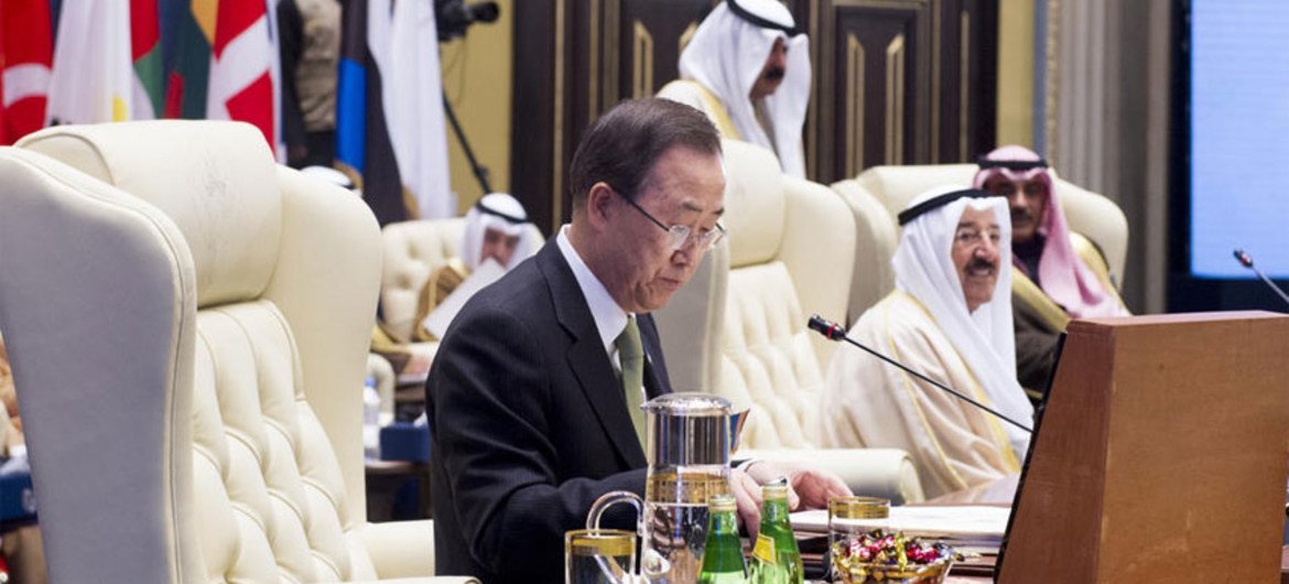 Le Secrétaire général Ban Ki-moon lors de la Conférence internationale d'annonces de contributions pour l'aide humanitaire en Syrie.
