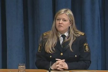 Outgoing Police Adviser Ann-Marie Orler addresses a news conference in New York.