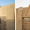 La porte de la mosquée de Sidi Yahia, à Tombouctou, au Mali, avant et après avoir été endommagées.