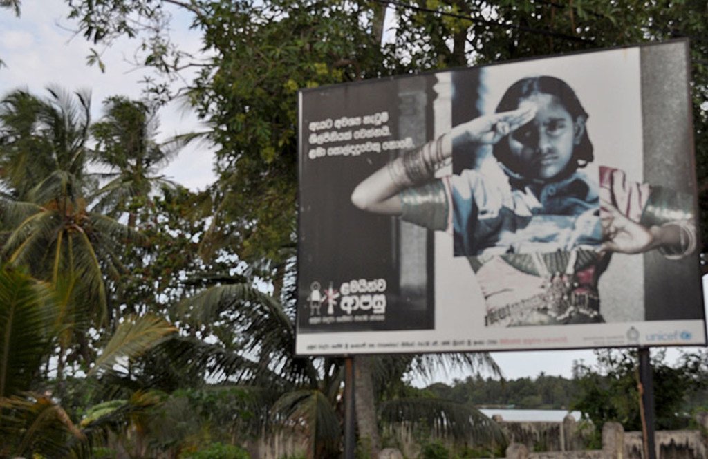 A billboard campaign in Sri Lanka highlighting the plight of girl child soldiers.
