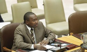 Amb. Hermenegilde Niyonzima of Burundi addressing the Security Council after its decision to extend the mandate of the UN Office in Burundi (BNUB) until 15 February 2014.