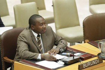 Amb. Hermenegilde Niyonzima of Burundi addressing the Security Council after its decision to extend the mandate of the UN Office in Burundi (BNUB) until 15 February 2014.