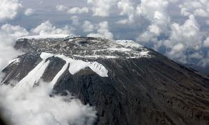 Aerial view of the dwindling ice on the summit of Mount Kilimanjaro. 