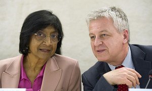 High Commissioner for Human Rights Navi Pillay (left) and President of the Human Rights Council Remigiusz A. Henczel at the High-Level Segment of the Council.