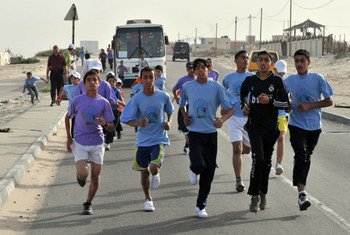 Des coureurs du marathon de Gaza, en  2012.