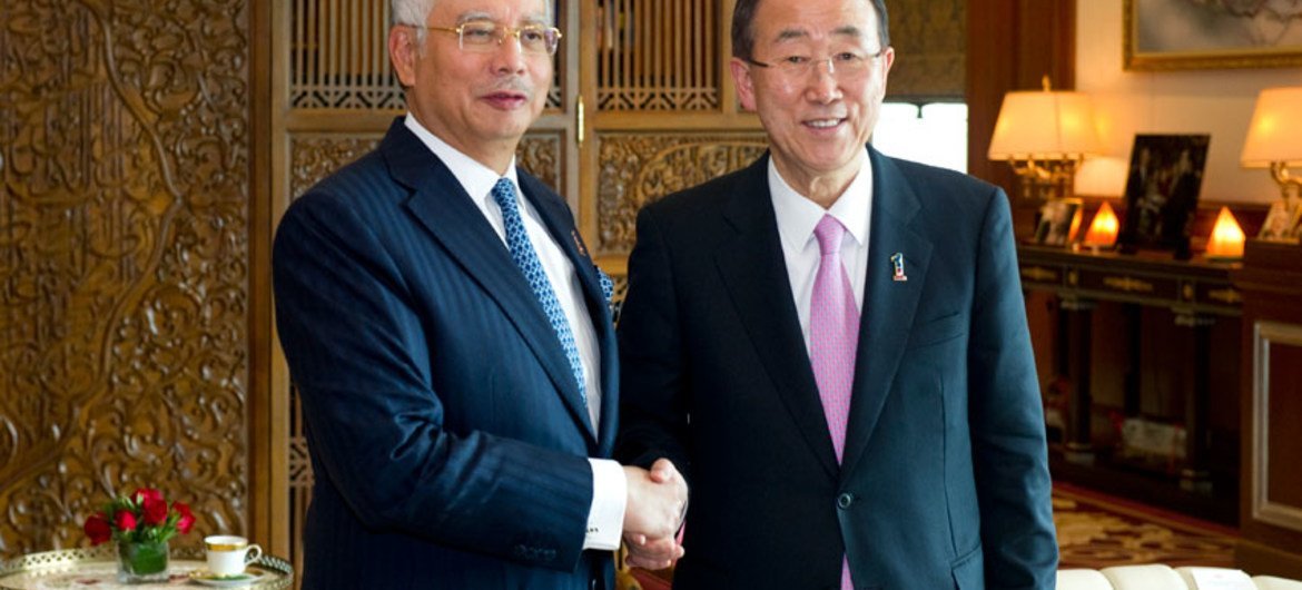 Secretary-General Ban Ki-moon meet with Prime Minister Dato’ Sri Mohd Najib bin Tun Haji Abdul Razak, while on a visit to Malaysia in March 2012.