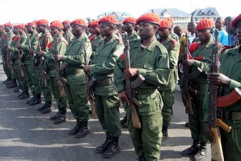 National army soldiers of the Democratic Republic of the Congo (DRC) on parade.