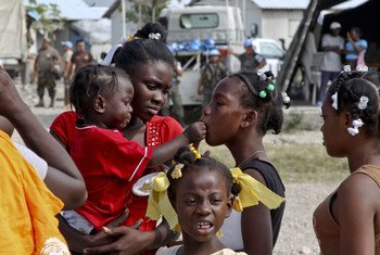 Young residents at an IDP camp in Haiti.