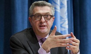 Commissioner-General of the UN Relief and Works Agency for Palestine Refugees in the Near East (UNRWA) Filippo Grandi briefs reporters.