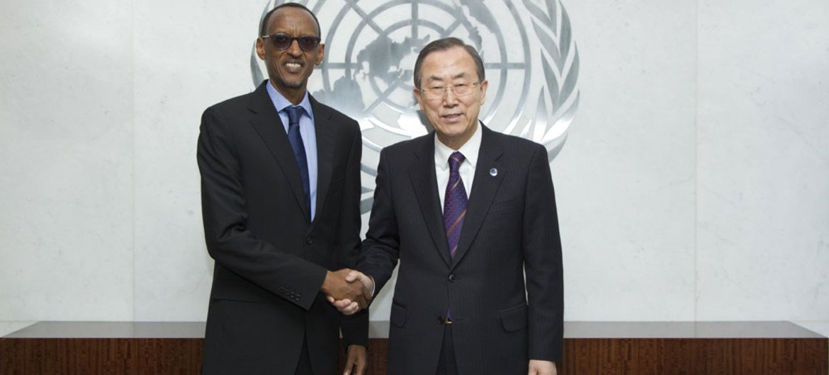 Secretary-General Ban Ki-moon (right) meets with President Paul Kagame of Rwanda.